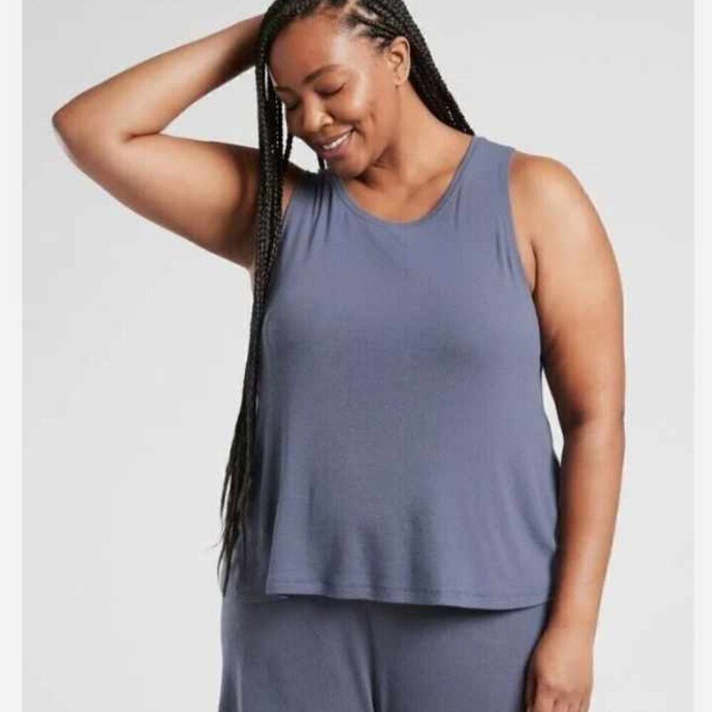 Athleta Well Rested Sleep Tank - Ribbed Blue